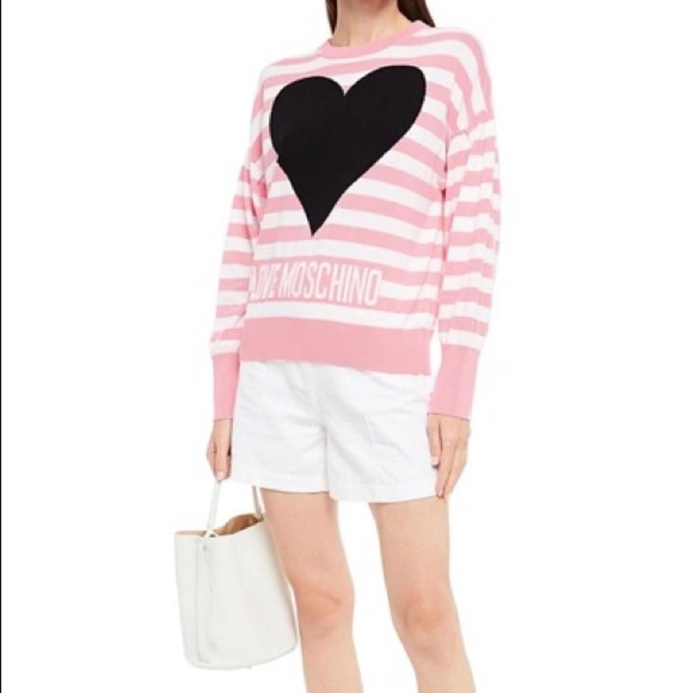 🌸❤️LOVE MOSCHINO Intarsia Cotton Sweater In Pink size M or 40 European ❤…